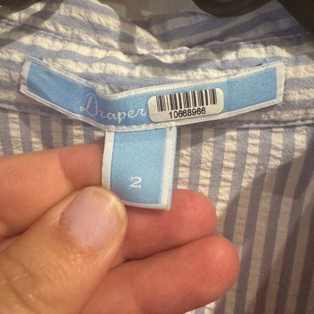 Draper James Cherry Orchard Ruffle Shirtdress Blue Collared Short Sleeve Sz 2 - Picture 7 of 11